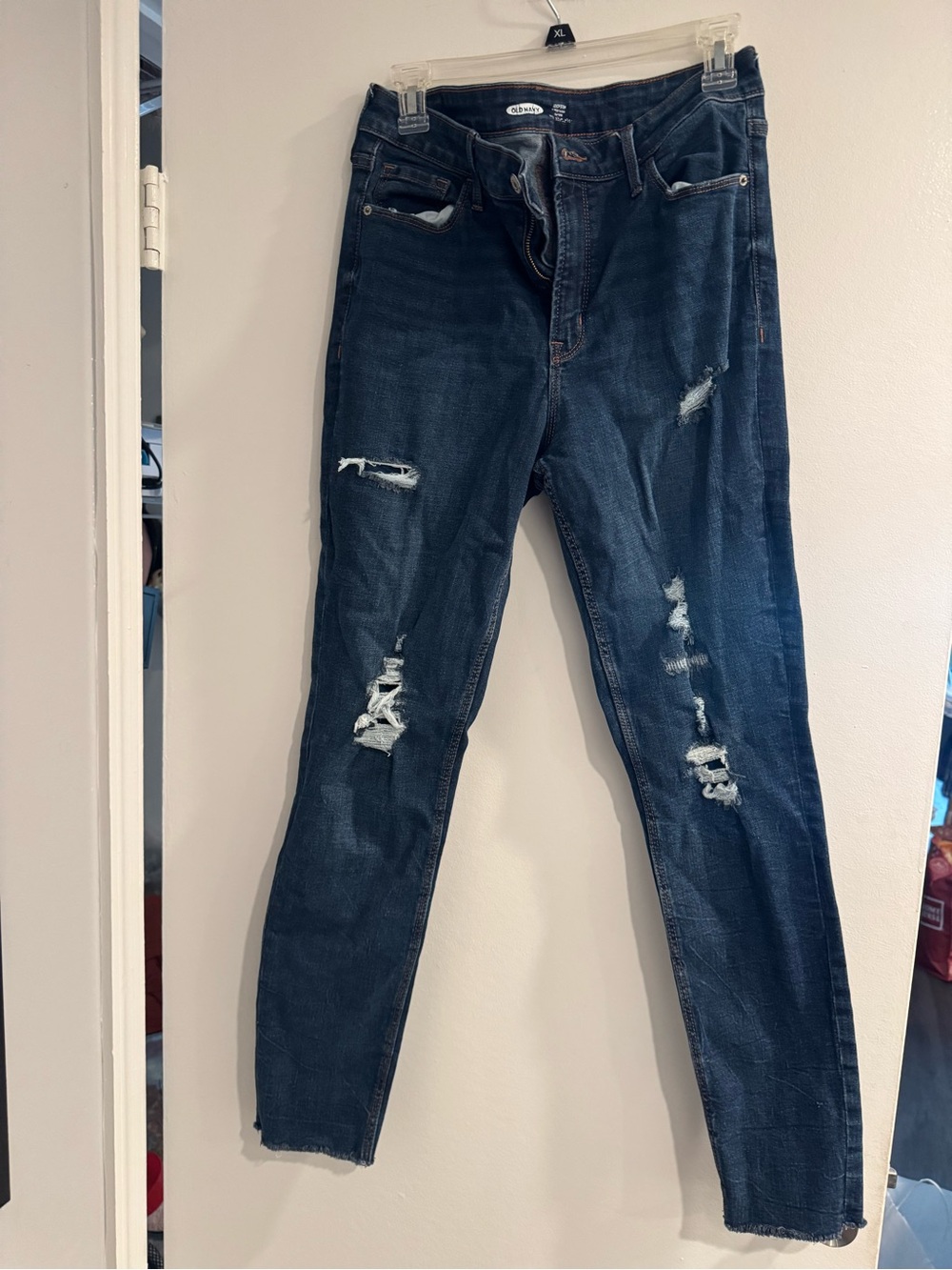 Rockstar Super Skinny Distressed Jeans Women’s Size 12 Tall Dark Blue High Rise